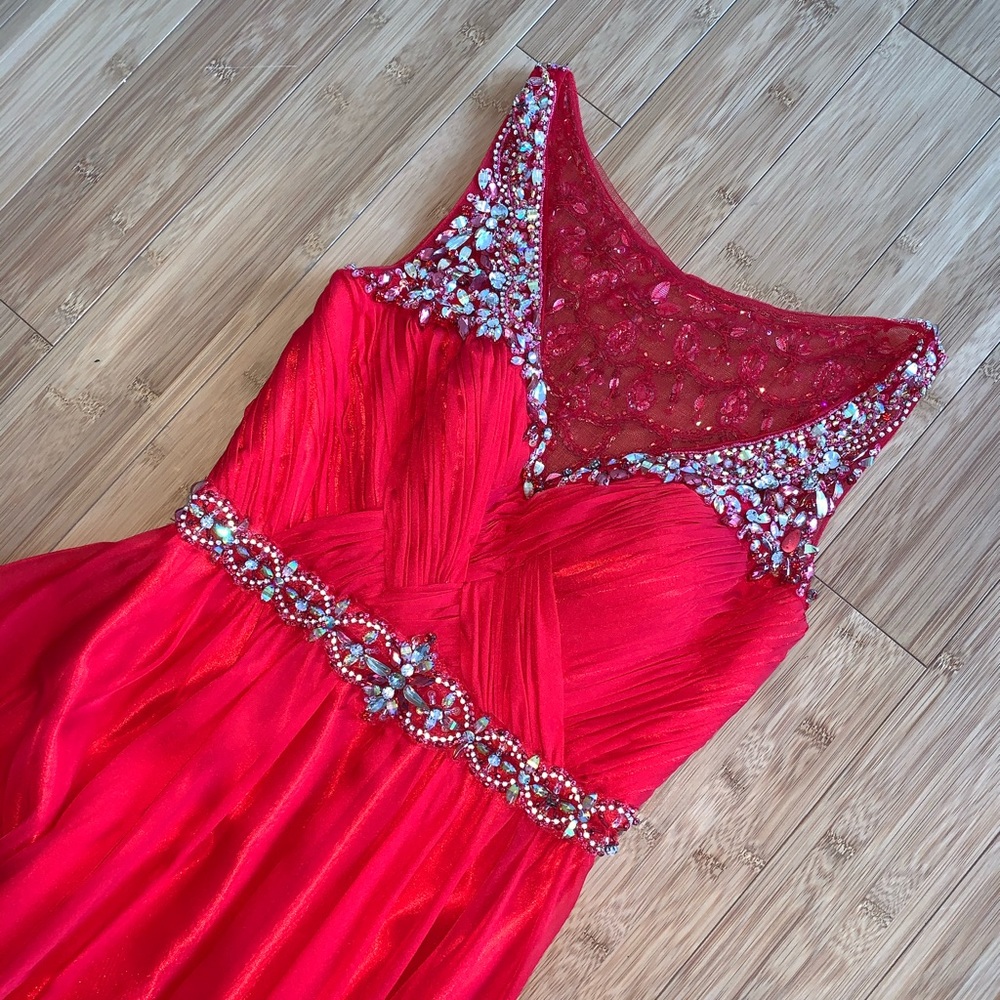 full length red jeweled dress/gown